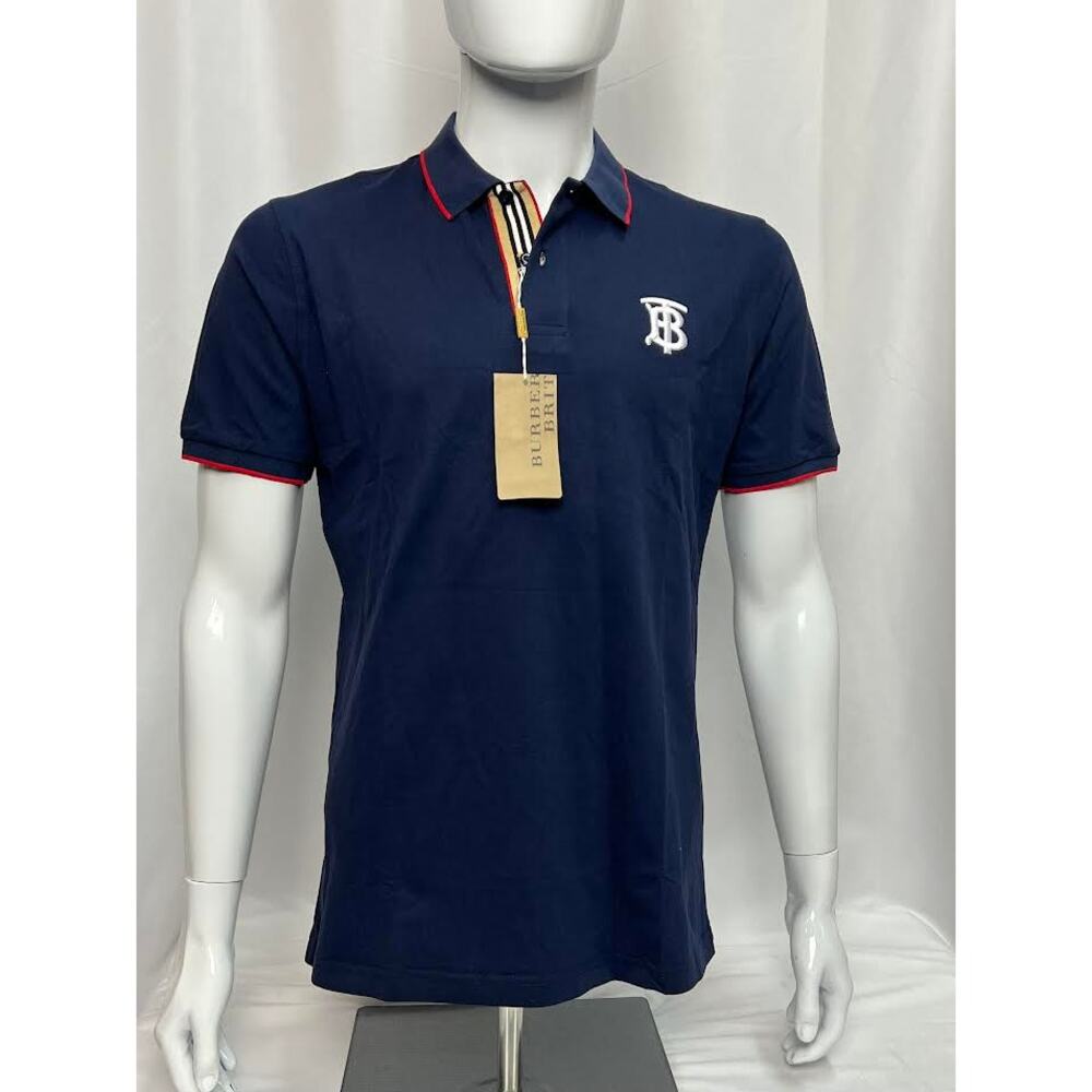 NWT! Burberry Icon Stripe Placket‎ Cotton Piqué Polo Shirt LARGE
